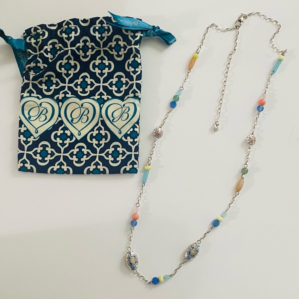 Bright Multicolor Beaded Long Necklace with Blue Accents - Brighton